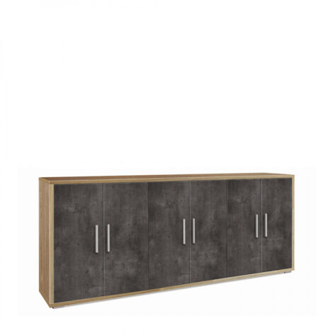 Mueble 6 puertas 203L x 41P x h84 – Acabado en madera nogal y negro mate – Sarmog