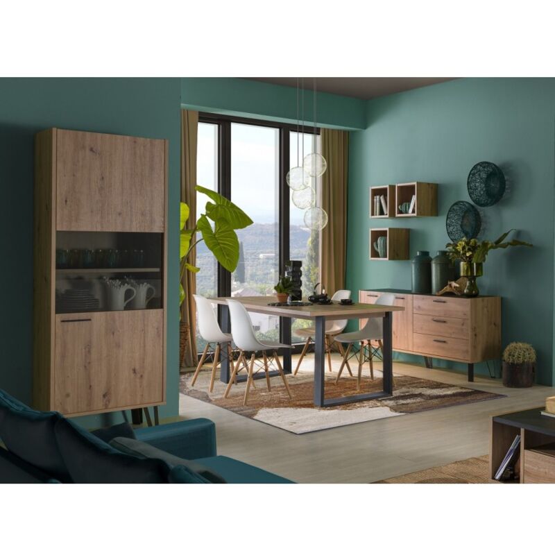 

Mueble à columna 194 cm Roble una puerta con inserción de cristal cinco estantes | Roble claro