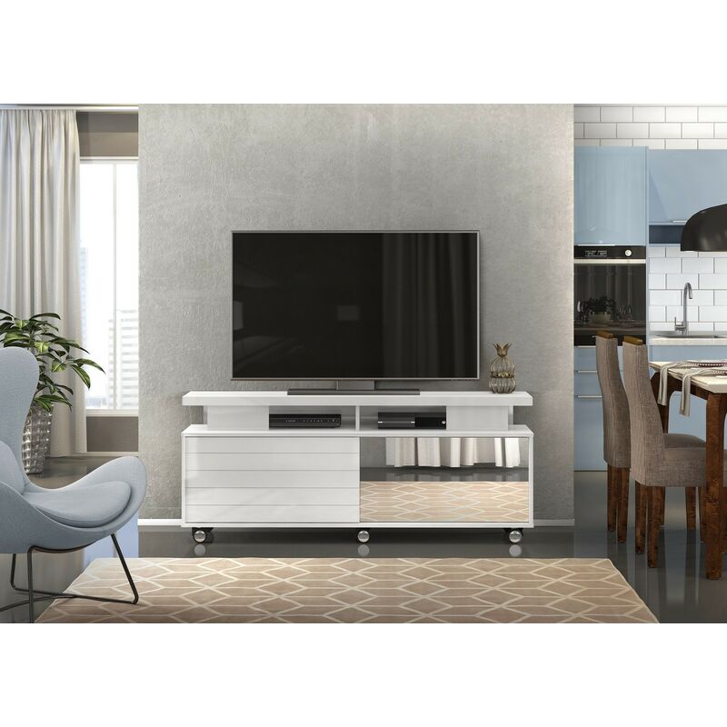 

Bh Design - Mueble AGATHA, multiusos, madera, espejo, blanco brillo, 150 cms.