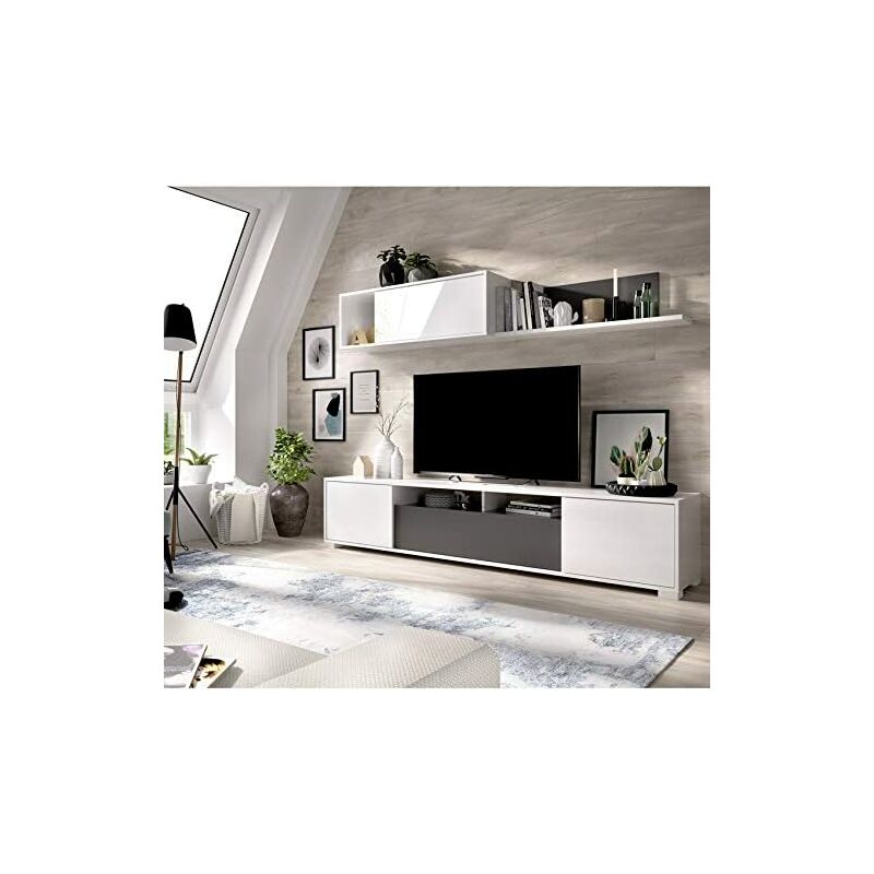 

Mueble Tv con puertas y estante a pared, dimensiones 180x200x41 cm