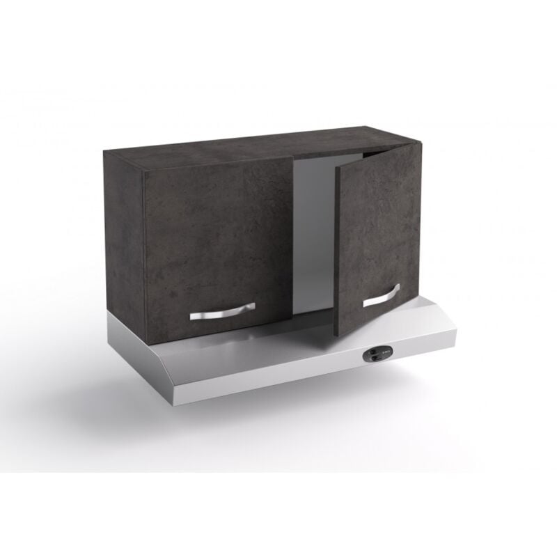 

Caesaroo - Mueble alto de cocina 90x31xH48 cm madera color Lava con dos puertas y Campana extractora | Lava