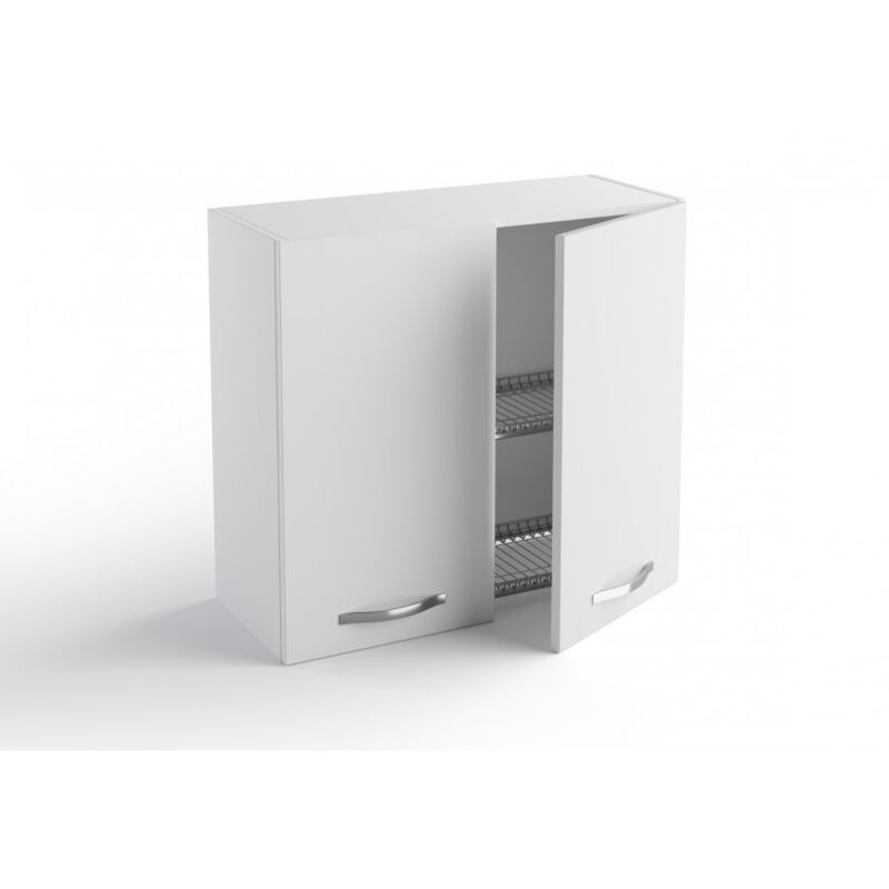 

Mueble alto de cocina Escurreplatos 80x33x72 cm de madera blanca mate con dos puertas | Blanco