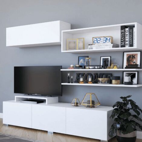Conjunto mueble TV GAMZE 120 cm blanco y nogal