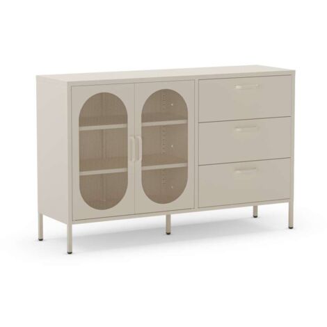 Mueble aparador 2 puertas 2 cajones modelo Dora acabado metal crema, 140cm(ancho) 90cm(alto) 40cm (largo)