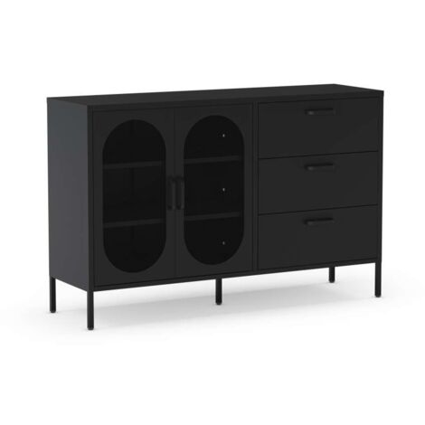 Mueble aparador 2 puertas 2 cajones modelo Dora acabado metal negro, 140cm(ancho) 90cm(alto) 40cm (largo)