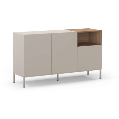 MKRIC Mueble aparador 3 puertas 1hueco md-Roque acabado crema/roble sepet, 140cm(ancho) 80cm(alto) 42cm(largo)