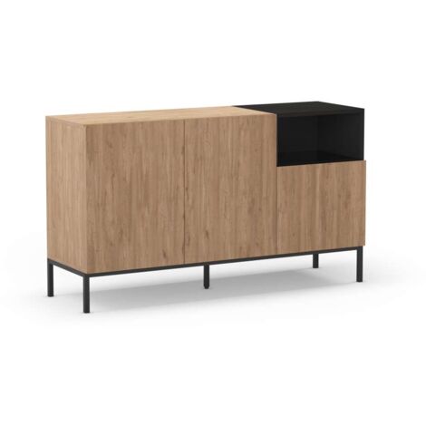 Mueble aparador 3 puertas 1hueco md-Roque acabado roble sepet/negro, 140cm(ancho) 80cm(alto) 42cm(largo)