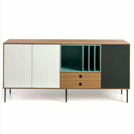 Mueble aparador 3 puertas 2 cajones modelo ZAIDA acabado roble-blanco-gris-verde, 85cm (alto) x 184cm (ancho) x 44cm (prof.)