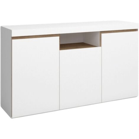 Mueble Aparador Elis Salón Blanco Mate y Roble Naturale 81x140x40 cm