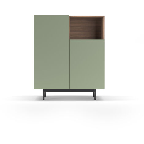 Mueble aparador en melamina, colección PRINTED (602-1), con 2 puertas, en nogal y verde