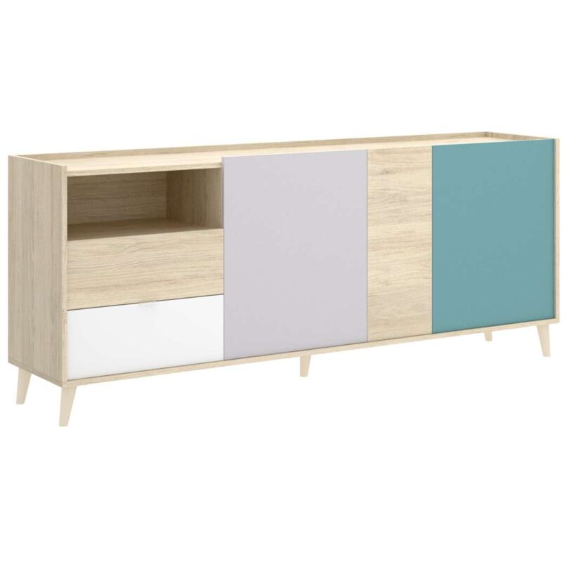 

DKT - Mueble aparador La Iruela 3 puertas 2 cajones 75 cm(lato)180 cm(ancho)43 cm(largo) Color NATURAL-ESMERALDA