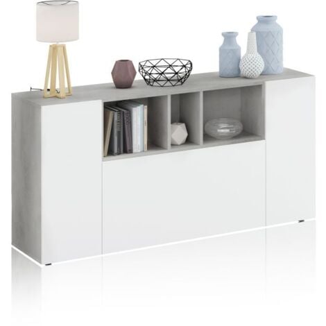 USINESTREET Mueble Aparador para Salón o Recibidor Loira de 3 puertas en color Cemento y Blanco Artik 76x150x41 cm