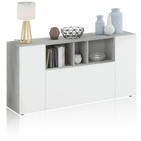 USINESTREET Mueble Aparador para Salón o Recibidor Loira de 3 puertas en color Cemento y Blanco Artik 76x150x41 cm