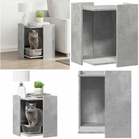 Mueble arenero de gatos madera gris hormigón 42x42x51 cm - Caja de arena para gatos - Casa para gatos