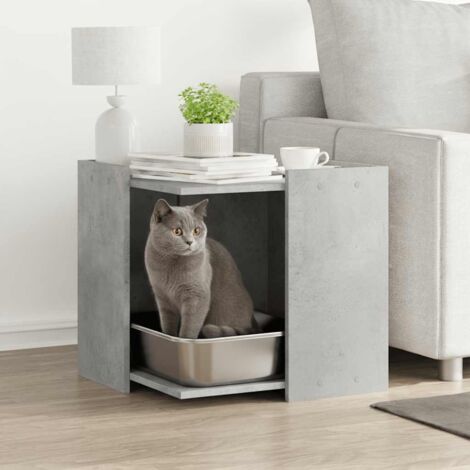 Mueble arenero de gatos madera gris hormigón 53x53x51 cm