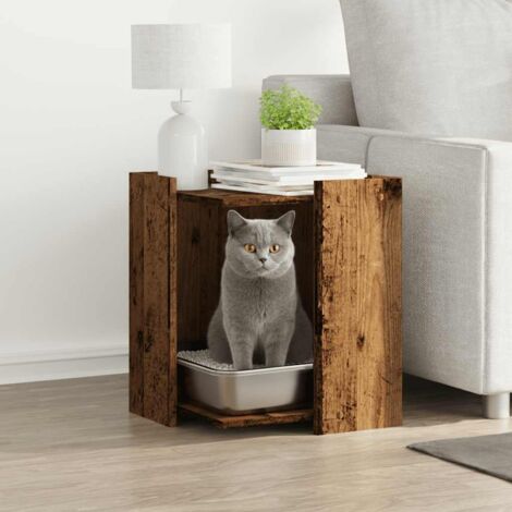 Mueble arenero de gatos madera ingeniería envejecida 42x42x51cm
