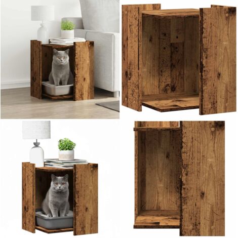Mueble arenero de gatos madera ingeniería envejecida 42x42x51cm - Arenero para gatos - Mueble para gatos