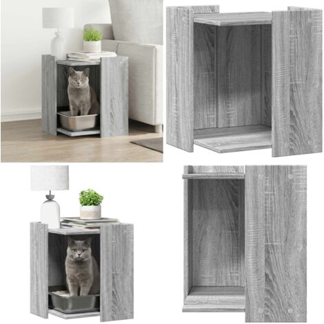 Mueble arenero para gatos madera gris Sonoma 42x42x51 cm - Caja de arena para gatos - Casa para gatos