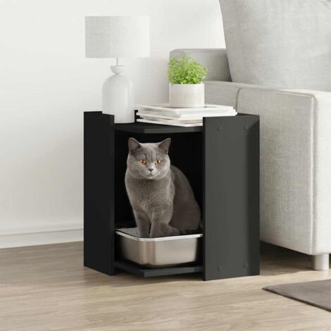 Mueble arenero para gatos madera ingeniería negro 42x42x51 cm