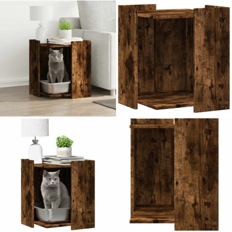 Mueble arenero para gatos madera roble ahumado 42x42x51 cm - Caja de arena para gatos - Casa para gatos