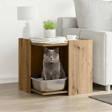 Mueble arenero para gatos madera roble artisian 53x53x51 cm