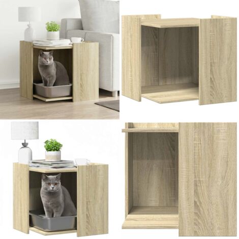 Mueble arenero para gatos madera roble Sonoma 53x53x51 cm - Caja de arena para gatos - Casa para gatos