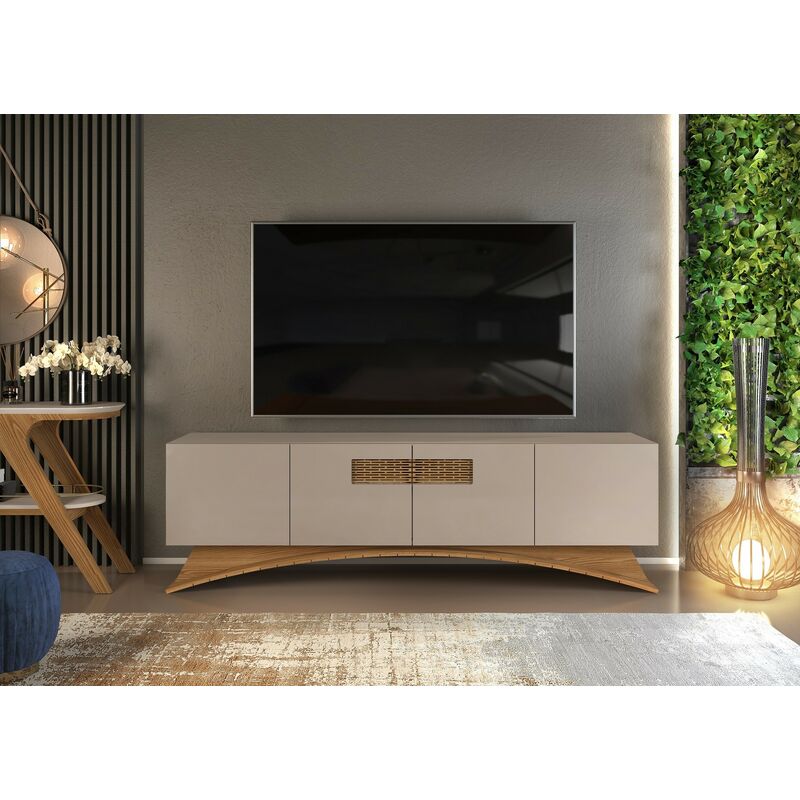 

Mueble AUDRY, multiusos, 4 puertas, madera, gris con roble, 180 cms.
