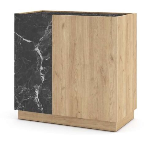 Mueble auxiliar 2 puertas abatibles md-Laura acabado roble/negro. 78.5cm(alto) 80cm(ancho) 41.8cm(prof.)