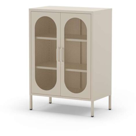 Mueble auxiliar 2 puertas abatibles modelo Dora acabado metal crema. 100cm(alto) 70cm (ancho) 40cm(prof.)