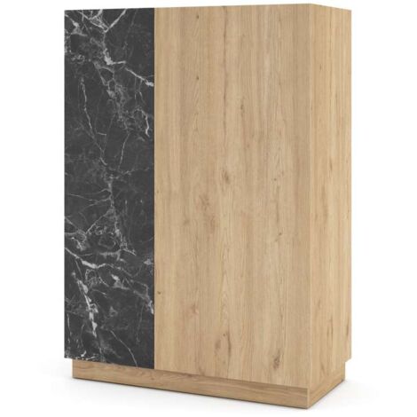 Mueble auxiliar alto 2 puertas abatibles md-Laura acabado roble/negro. 127cm(alto) 90cm(ancho) 41.8cm(prof.)