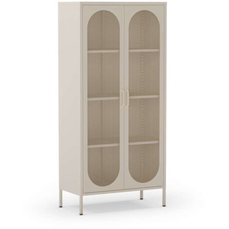 Mueble auxiliar alto 2 puertas abatibles modelo Dora acabado metal crema. 170cm(alto) 80cm (ancho) 40cm(prof.)