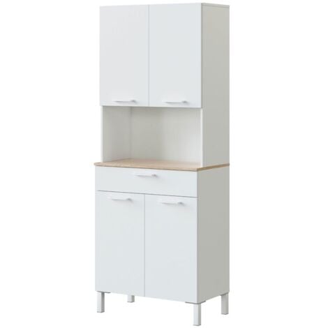 Mueble auxiliar cocina alto Yuka color blanco artik y roble canadian alacena almacenaje 186x72x40 cm