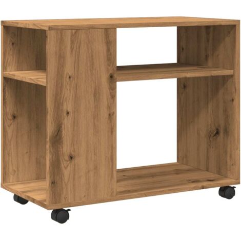 Mueble auxiliar consola con ruedas y estantes 70 x 35 x 60 cm en madera contrachapada marrón DEC032326