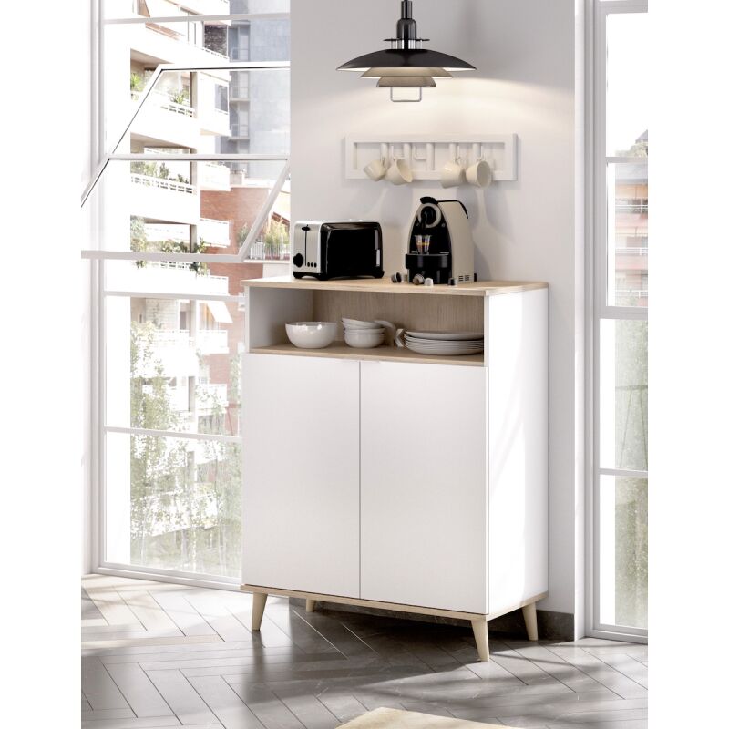 

Mueble Auxiliar de Cocina Ada Blanco / Natural con 2 Puertas y Hueco