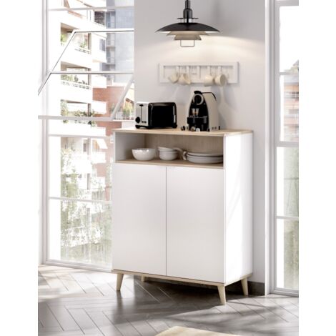 Mueble Auxiliar de Cocina Ada Blanco / Natural con 2  Puertas y Hueco de 80x40x102 cm