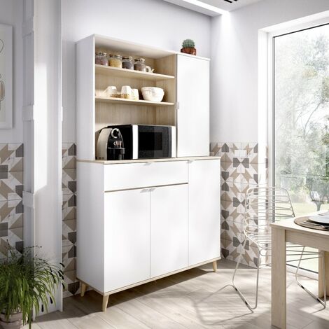 Mueble Cocina Auxiliar Alto Yuka 5 Puertas 1 Cajón Color Blanco Y