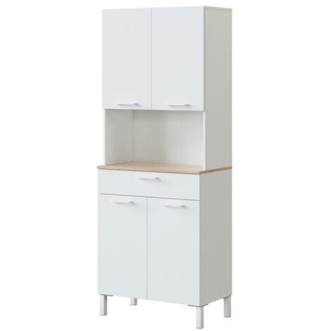 Mueble Auxiliar de Cocina Yuka Estilo Nórdico en Color Blanco artik y Roble Canadian con 4 Puertas, 1 Cajón y 1 Hueco  186x72x40 cm