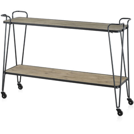 Mueble Auxiliar De Hierro Y Madera Con Ruedecitas