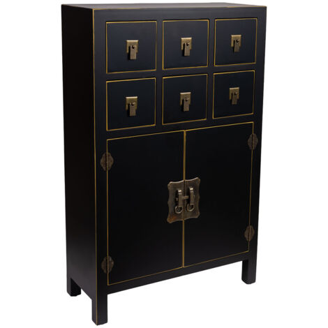 Mueble auxiliar de madera de 6 cajones y 2 puertas 63x26x101