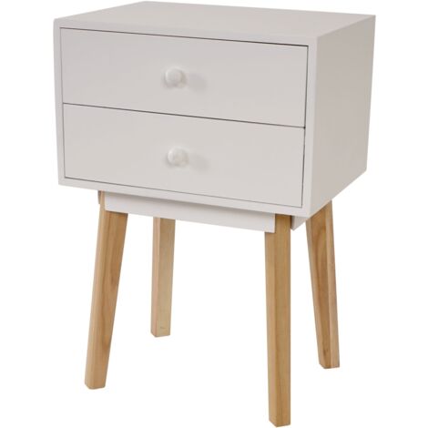 Mueble auxiliar mesita de noche de diseño retro con cajones 59x40x30cm en madera blanca 040002894