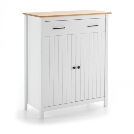 Mueble Bajo Auxiliar 2 puertas 1 cajón Blanco y Cemento, SAYEZ