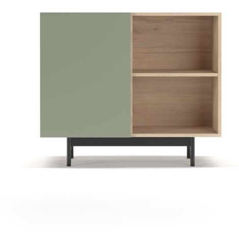 Mueble auxiliar modelo 601-2 acabado en roble/verde. 78 cm (alto) x 90 cm (ancho) x 34 cm (prof.)