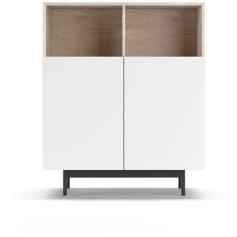 Mueble auxiliar modelo-602-2 acabado roble/blanco, 110 cm (alto) x 90 cm (ancho) x 34 cm (prof.)