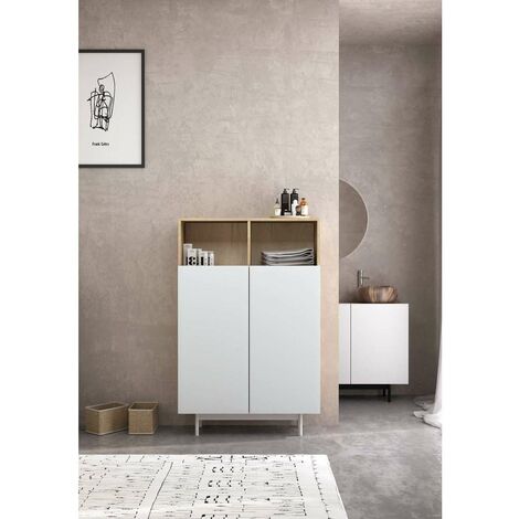 Mueble auxiliar modelo Punto 2 puertas 4 cajones interiores acabado blanco.