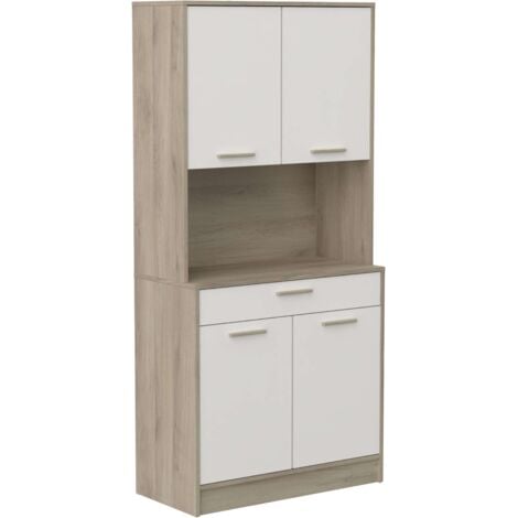 MIROYTENGO Mueble Auxiliar de cocina Napoli color Blanco mate y roble kronberg armario Auxiliar Alto 176x40x84 cm