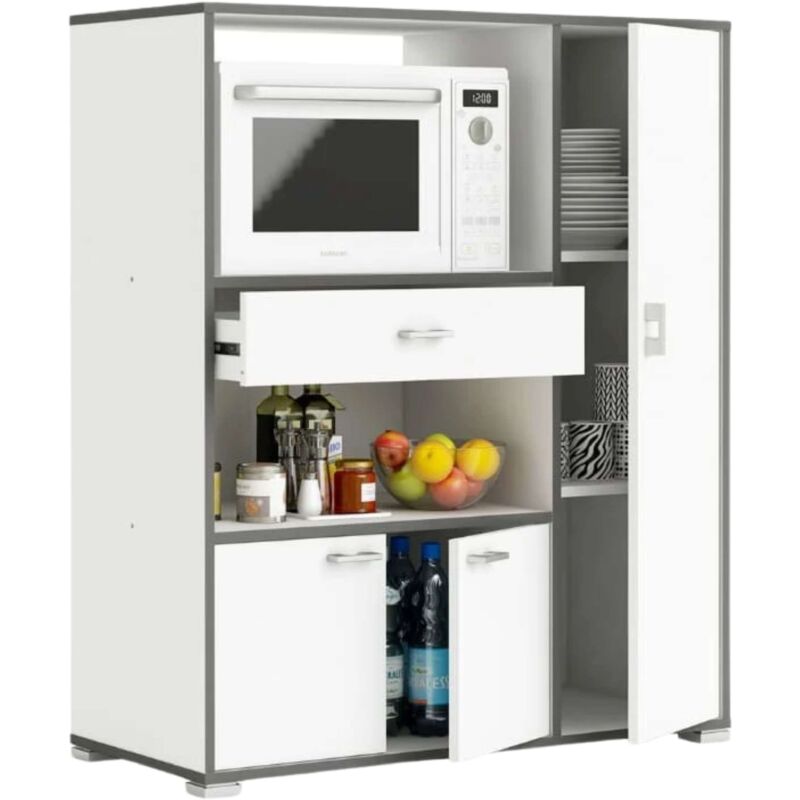 

Mueble Auxiliar para Cocina con Tres Puertas y un Cajon Color Blanco y perfiles Gris 107x90X40cm