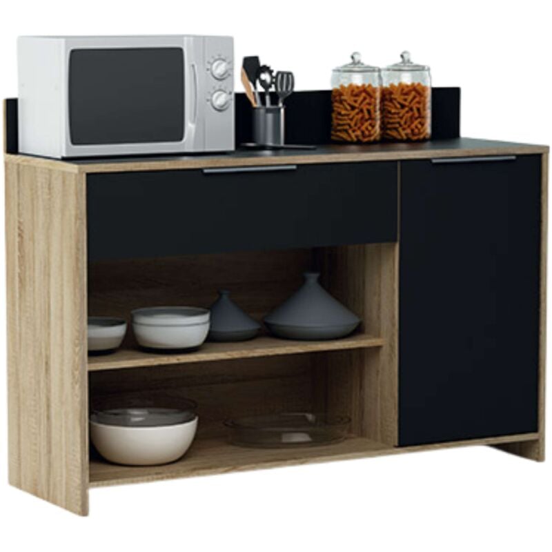 

Mueble auxiliar para microondas o aparador color roble y negro 123x85cm