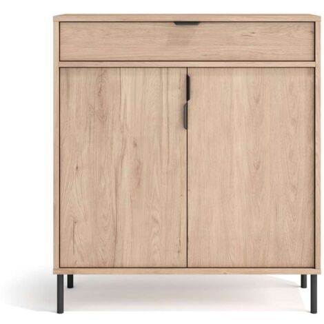 Mueble auxiliar/zapatero Md-507, 2 puertas 1 cajón en roble claro, 89cm(alto) 80cm(ancho)  29cm(prof.)