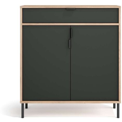 Mueble auxiliar/zapatero Md-507, 2 puertas 1 cajón en roble claro/grafito, 89cm(alto) 80cm(ancho)  29cm(prof.)