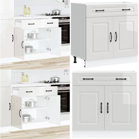Mueble bajo cocina Kalmar madera ingeniería blanca alto brillo - Almacenamiento cocina - Madera de ingeniería